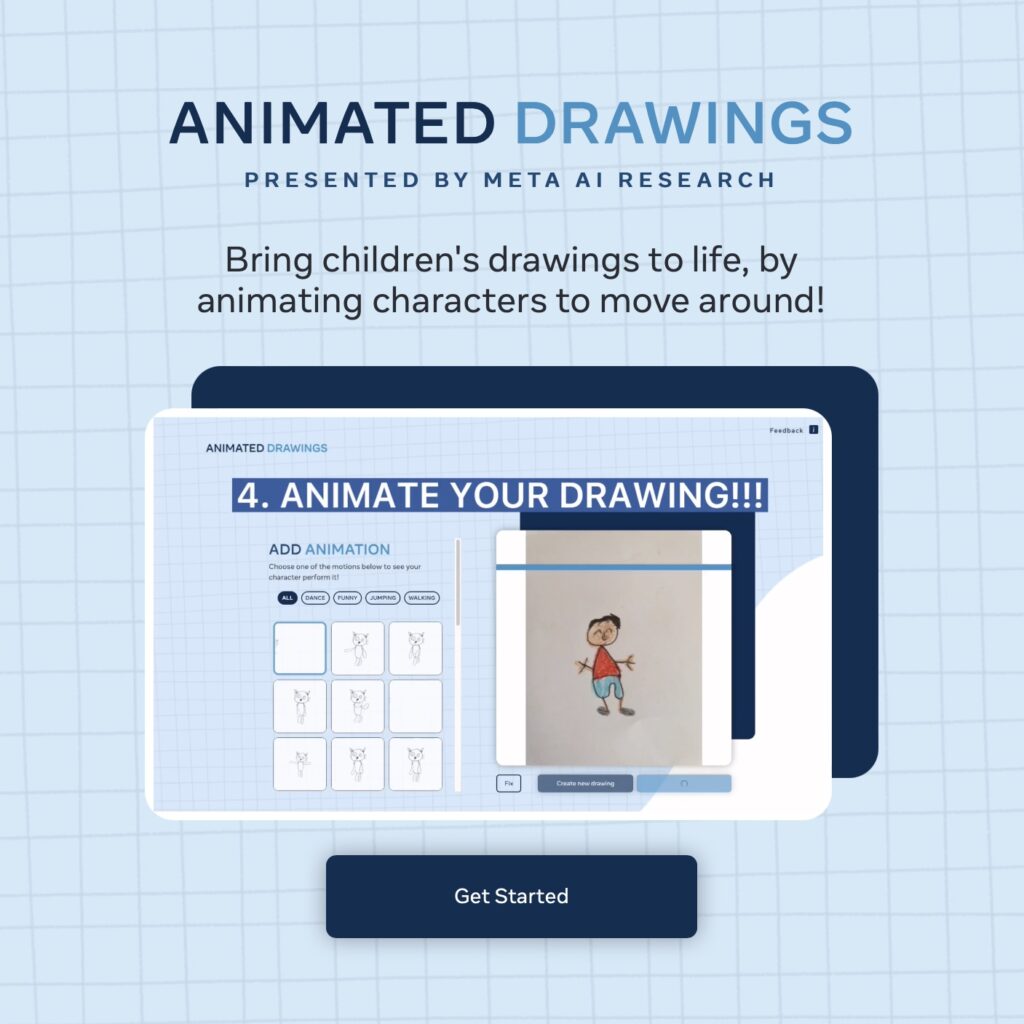 Screenshot of animated drawings homepage.